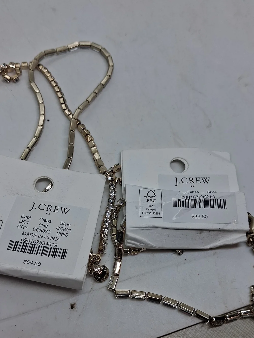 J. Crew Two-Tone Layered Crystal Chain Necklace & Bracelet Set Silver & Gold